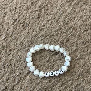 Handmade White Heart LOVE Beaded Bracelet